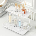 Bathroom Organizer Countertop Perfume Organizer Makeup Organizer Cosmetics Storage Display Rack Vanity Tray Dresser Stainless Steel Gold Shelf White Marble Ceramic Tray by Dobbyby