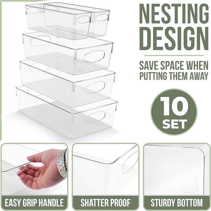 Sorbus Clear Plastic Organizing Bins 10-Pack, Clear Bins, Refrigerator & Pantry Organizer - Image 2