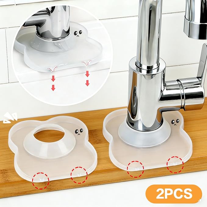 Silicone Faucet Mat for Kitchen Tap Compact Sink Splash Guard Protectors Behind Draining,Clear 2PCS - Image 3