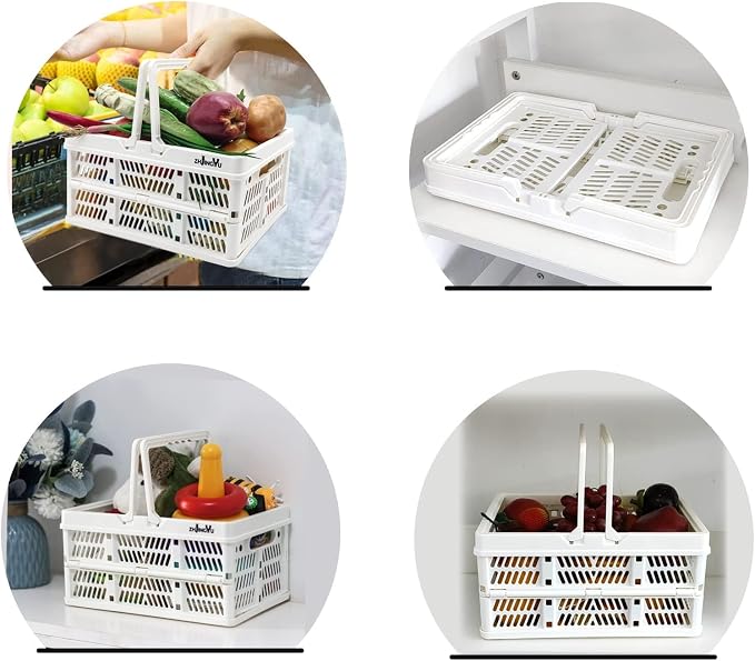 ZHJINGYU Plastic Basket Storage Crates,2-pack Plastic Baskets for organizing,Collapsible Shopping Basket,Foldable Crate with Handles,Collapsible Crate for Car,Kitchen,Bathroom,Medicine Grocery - Image 5