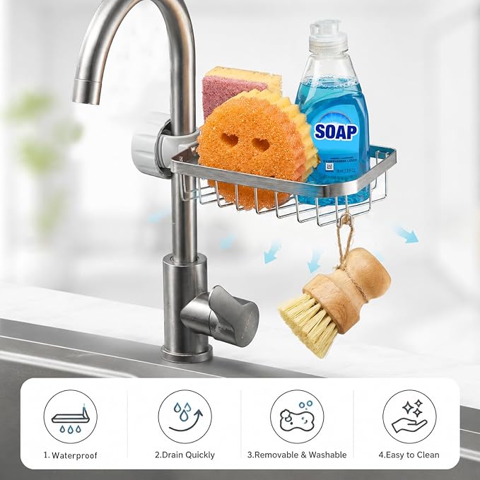 Kitchen Sink Sponge Holder over Faucet Caddy Organizer for Round Faucet - Image 3