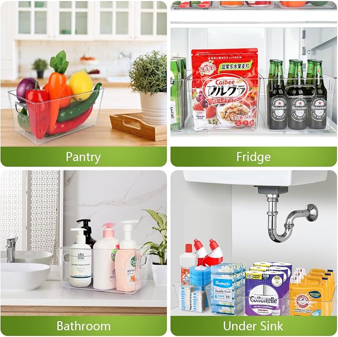 Set Of 10 Refrigerator Pantry Organizer Bins, Clear Plastic Food Storage Bins for Kitchen, Countertops, Cabinets, Fridge, Freezer, Bedrooms, Bathrooms, Fridge Organizer Bins Pantry Storage Containers - Image 4