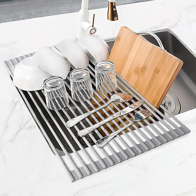 MERRYBOX Roll Up Dish Drying Rack, Over The Sink Dish Rack Foldable, Heat-Resistant, Anti-Slip Silicone Coated Dish Drainer for Kitchen Counter, Large & Multipurpose Sink Drying Rack, 20.5" x 13.1" - Image 8