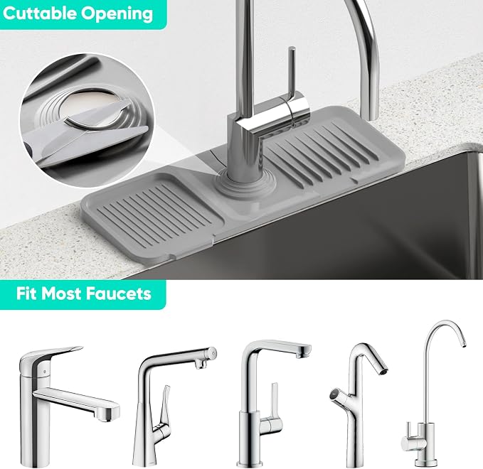 14.6'' Faucet Mat for Kitchen Sink [5°Slope Fast Self-draining] Kitchen Sink Splash Guard Silicone Kitchen Sink Faucet Mat Splash Guard for Kitchen Sink Area Tidy Splash Faucet Guard Draining Mat - Image 6