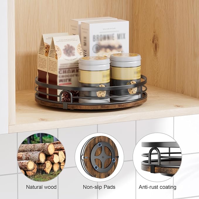 LAMU 2 Pack 10'' 12'' Lazy Susan Turntable Organizer for Cabinet, Round Wood Lazy Susan for Table Top, Countertop, Pantry, Spice, Bathroom Vanity, Coffee, Decor - Image 4
