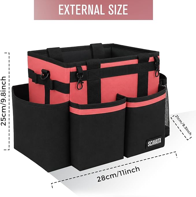 SCAVATA Compact Wearable Cleaning Caddy with Handle & Shoulder Straps | Small Cleaning Supplies Organizer, Under Sink & Car Cleaning Tools Storage Bag for Housekeepers Cleaners, Coral Pink - Image 5