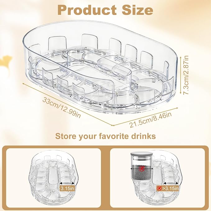 Fridge Turntable Organizer, 360° Rotating Fridge Organizer for Cabinet Tabletop, Clear Turntable Storage Bin for Refrigerator Pantry (33x21.5cm) - Image 3