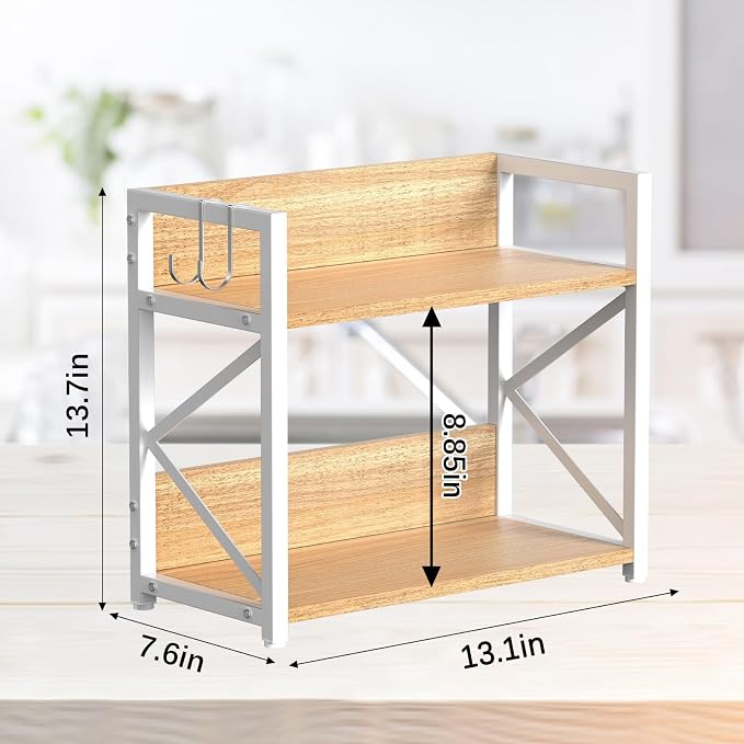 RUILALIFE Spice-Rack-Organizer-Shelf for Kitchen Counter, 2 Tiers Coffee Bar Station Organizer for Countertop，Space Saving Desk Shelving Riser Unit (Maple, Medium) - Image 5