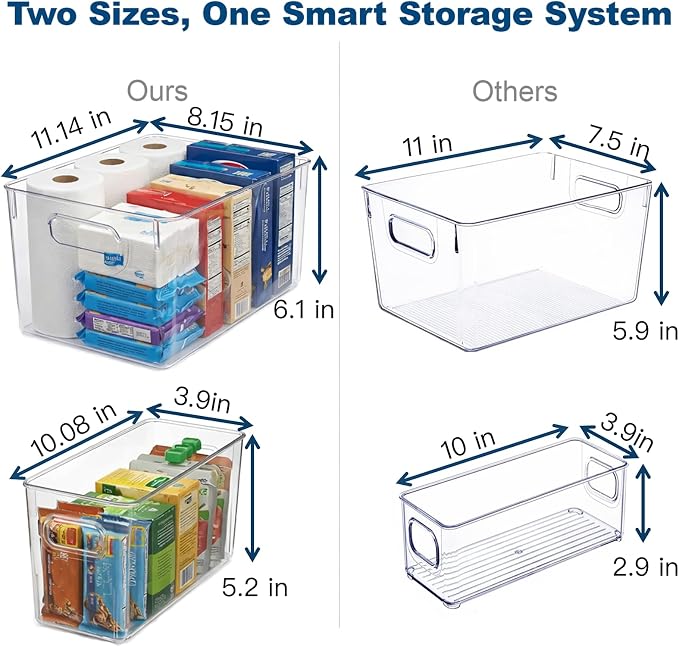 MOONEDGE 10 Pack Clear Plastic Storage Organizer Bins, 4 Large & 6 Narrow | Under-Sink Storage Containers, Kitchen, Pantry, Bathroom, Cabinet Organization, Clear Bins for Organizing, Deep Narrow Bins - Image 4
