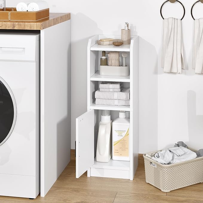Narrow Bathroom Storage Cabinet with Door & Adjustable Shelf, 9.8" W Slim Storage Cabinet for Small Spaces, Skinny Toilet Paper Cabinet, 9.8" W × 7.9" D × 29.5" H, White - Image 5