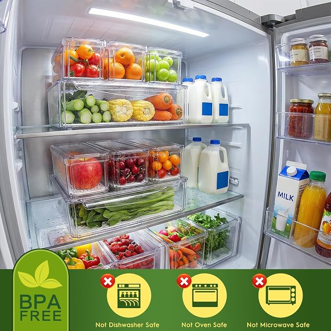 ZIJUND 4 Packs Fridge Organizers and Storage, Refrigerator Organizer Bins | Stackable BPA-Free Refrigerator Organizers and Storage Containers for Fruit, Vegetable, Food, Drinks, Cereals, Clear - Image 3