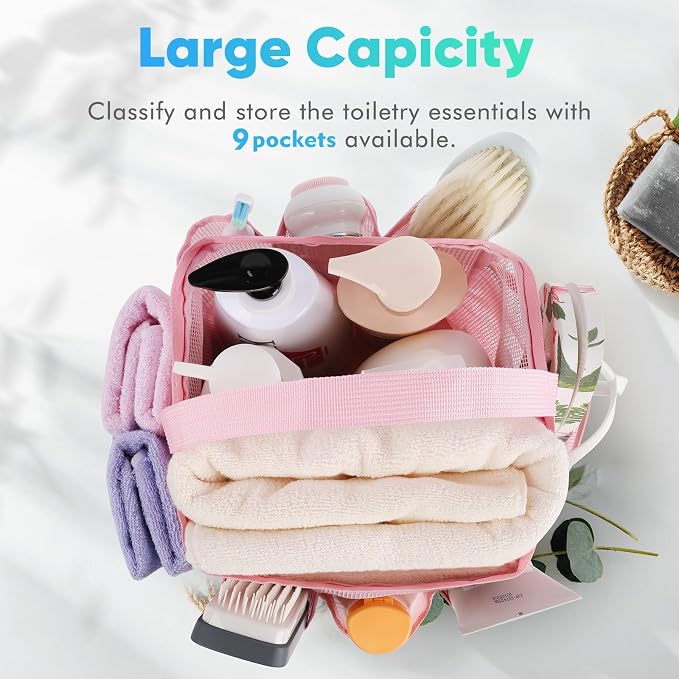 EUDELE 2 Pack Mesh Shower Caddy Portable for College Dorm Room Essentials, Shower Caddy Dorm with 9-Pocket Large Capacity,Shower Bag for Beach,Swimming,Gym All Black+All Purple - Image 3