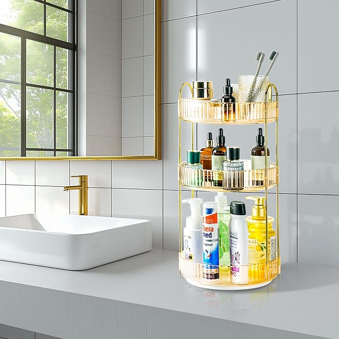 360 Rotating Makeup Organizer - Large Capacity Spinning Perfume & Cosmetic Skincare Holder for Vanity & Countertop (Vibrant Orange, 3 Tier) - Image 8