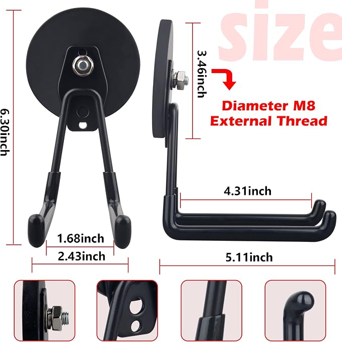 ULIBERMAGNET Strong Magnetic Ultimate Hooks,Large Magnet with Hooks for Heavy Duty Tools,Jig Saw,Hose, 2 Pack Heavy Duty Magnetic Hooks for Hammer Drill,Circular Saw,Garden Tool(3.46inch/Black) - Image 3