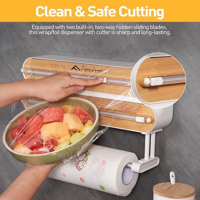 APSARAS USA Magnetic Plastic Wrap Dispenser with Cutter, 3 in 1 Aluminum Foil wrap Organizer, Practical Refillable Cling Wrap Film Cutter, Wall Mount Kitchen Wrap Dispenser, Include 2 * 12" Rolls - Image 3