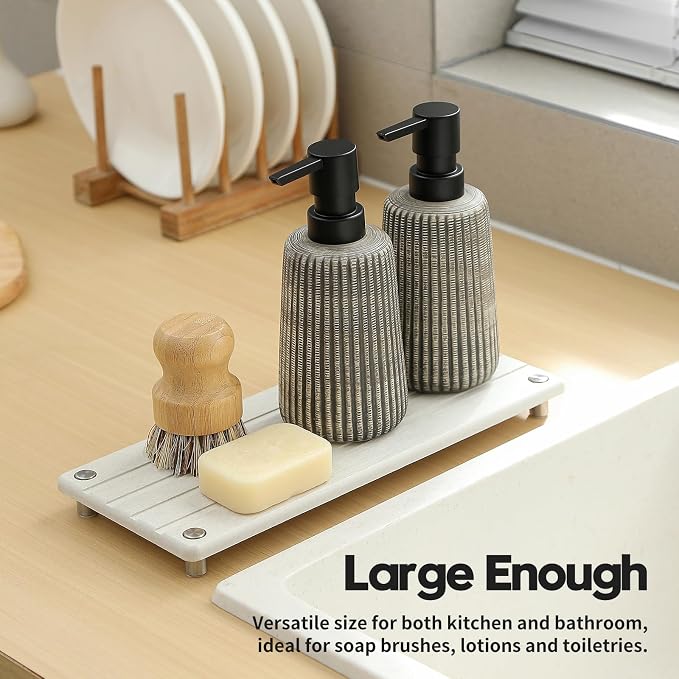Instant Dry Sink Caddy Kitchen Sink Organizer, Quick Drying Stone Tray Diatomite Sponge Holder Soap Dish, Bathroom Countertop Fast Dry Water Absorbing Vanity Rack, Beige,12" x 5" - Image 3