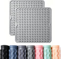 2 Pack Caketime Silicone Dish Drying Mat for Kitchen Counter Heat Resistant Quick Dry Pads Hot Dishes Waterproof with Under Sink Rack Soap Holder Coffee Accessories Women Gifts 12"x12" Light Gray by CAKETIME