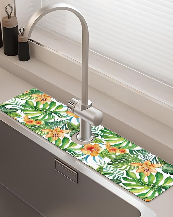 Patterned Sink Faucet Mat Kitchen Splash Guard Super Absorbent Drying Mat, Non-Slip Drain Pad for Kitchen Counter or Bathroom-24x5.5in by BnhjsdwTablecloth
