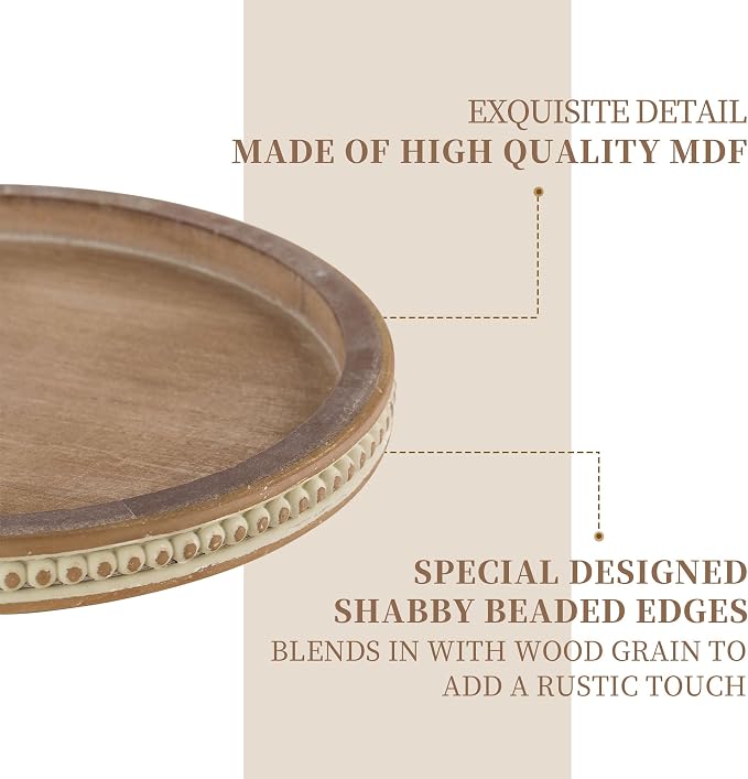 Hanobe Lazy Susan Centerpiece Tray, Round Wooden Turntable Organizer, Brown | 12" Home Decor with Beaded, for Dining Table Kitchen Counter Coffee Table - Image 5