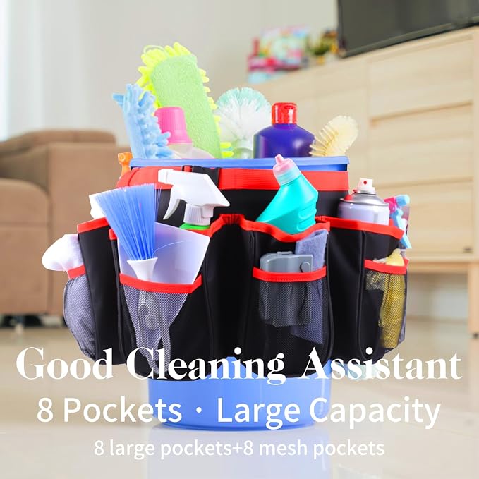 Portable Bucket Cleaning Tool Organizer,5 Gallon Bucket Holder | Home Cleaning Supplies,Foldable Wash Tool Caddy Organizer More Mesh Pockets for Housekeeping,Easy to Use - Image 2