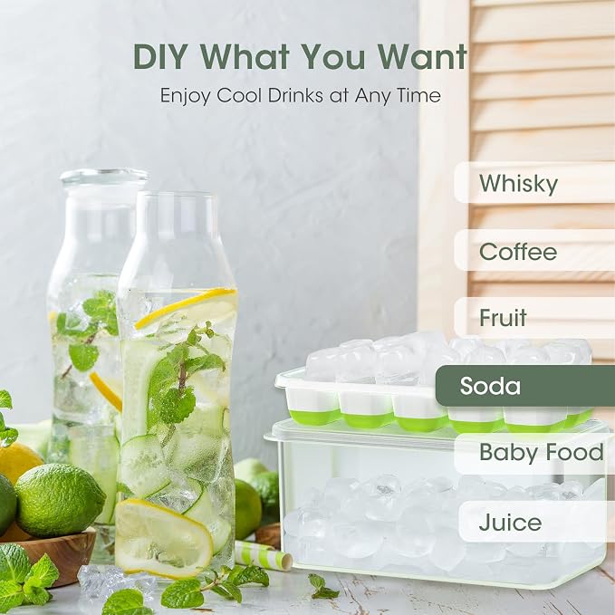 DOQAUS Ice Cube Tray with Lid and Bin,4 Pack Ice Cube Trays for Freezer | Silicone, Stackable. Easy Release Trays with Storage Bin & Scoop. Ideal for Freezer, Kitchen, RV, Cocktail, Coffee. - Image 4