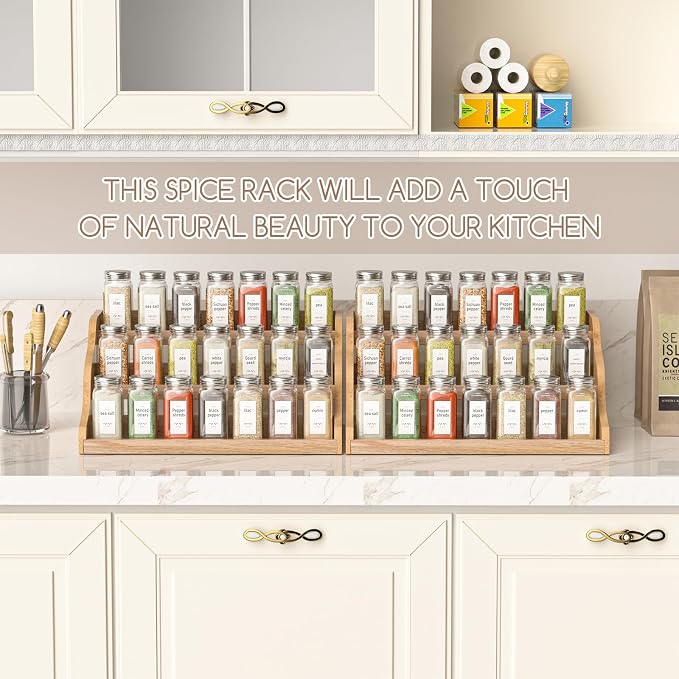 Tiered Spice Rack Organizer for Cabinet, Wooden Spice Rack for Countertop, Spice Shelf organizer Spice Organization for Cabinet - Image 5