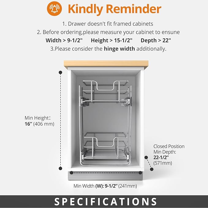 ZOINLIY Pull Out Cabinet Organizer,Slide Out Kitchen Organizers and Storage | Heavy Duty Drawer Cupboard Storage Basket, Smooth Sliding, Chrome Finish - Image 5