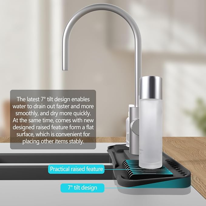 Kitchen Faucet Mat, DK-SIMINA Silicone Faucet Mat Silicone Faucet Drip Catcher with Cuttable Circular Central for Kitchen Sink, Tailor-Made for Faucets with Deck Plate【Black】 - Image 2