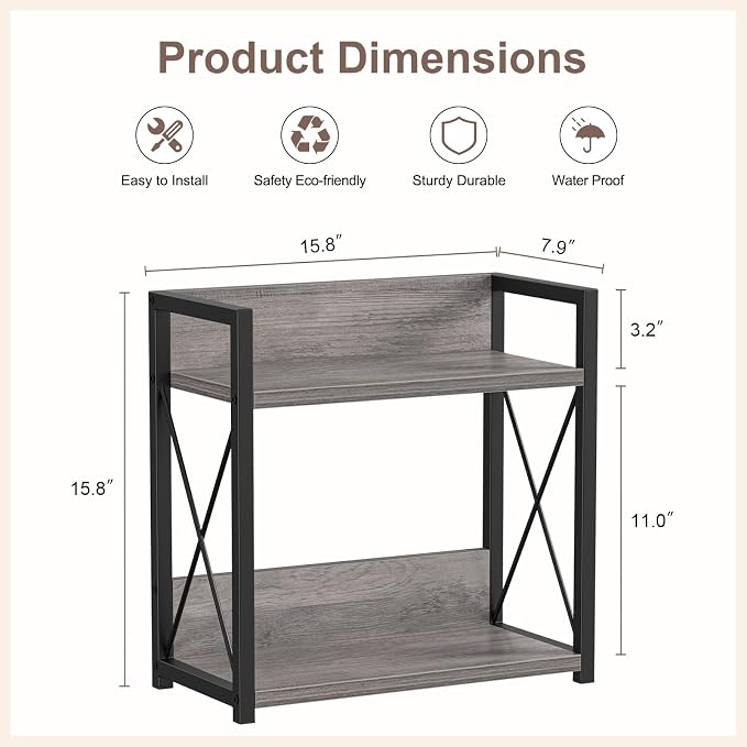 Giikin Coffee Bar Accessories, 2 Tier Spice Rack for Counter, Gray Kitchen Countertop Organizer (Grey, L) - Image 2