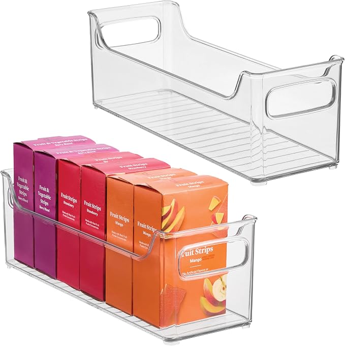 iDesign Stackable Plastic Pantry Bin with Handles, Set of 2, Clear | For Cabinets or Fridge, Made in USA by iDesign