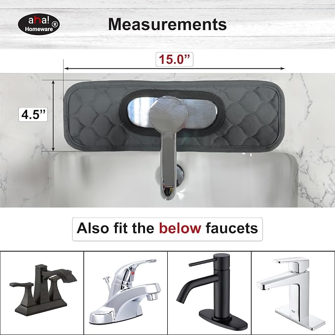 Bathroom Sink Splash Guard Oval-Hole Rectangle-Hole: AHA HOMEWARE, Faucet Mat for Bathroom Sink Oval Base, Bathroom Sink Water Splash Guard Centerset Rectangle Base (Gray & Gray) - Image 2