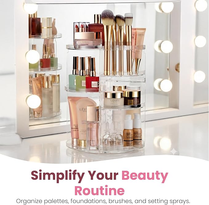 Masirs 360 Rotating Makeup Organizer Countertop, Adjustable Shelf, Clear | 360-Degree Rotating Makeup Organizer, Adjustable Shelf Height, Cosmetic Perfume Skincare Storage, Vanity Countertop, Clear - Image 7