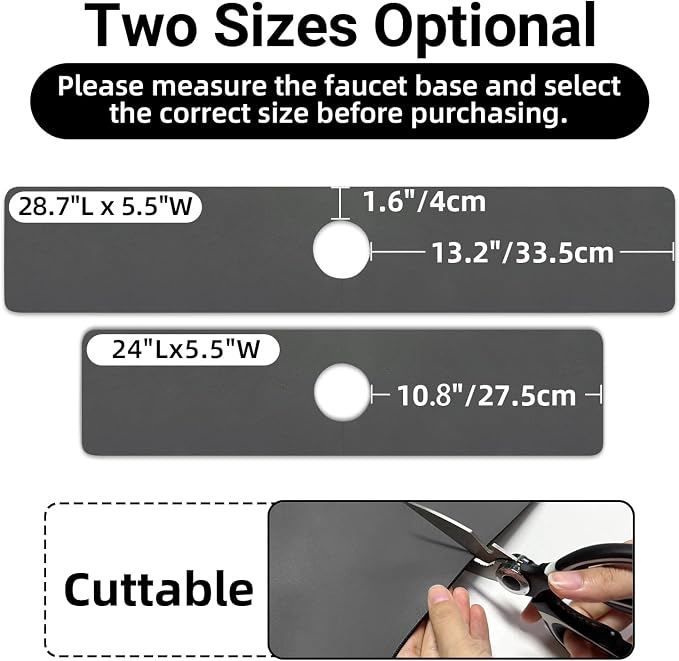 LOPNUR Cuttable Faucet Mat for Kitchen Sink, Long 24x5.5 Inch, Dark Grey | Super Absorbent & Fast Dry Diatomite Sink Splash Guard, 0.8-2.4 Inch Adjustable Faucet Hole, Cut to Fit Bathroom & RV Sinks - Image 10