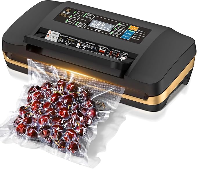 95KPa Powerful Commercial Vacuum Sealer Machine, 2X Strength Double Seal | 10-in-1 Dry/Moist Vacuum Sealer for Food, Built-in Cutter & Bags Storage, Easy-Lock Handle, Includes 1 Roll & 10 Bags, Black by QIQIAOB