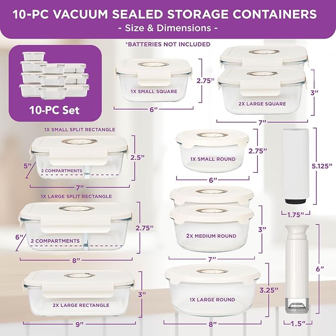 HOLDN’ STORAGE Food Storage Containers With Vacuum Sealing, Set of 10 | Glass Containers, Two Pumps, Keep Food Fresh Longer, BPA-Free Glass, Leak-Proof, Ideal for Meal Prep, Marinating - Image 4