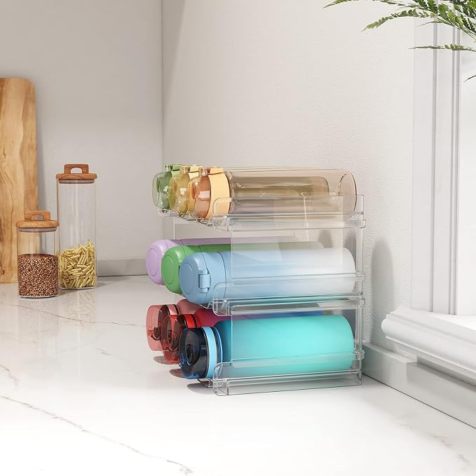 Lifewit 3 Tier Stackable Water Bottle Organizer for Cabinet, Plastic Bottle Holder Fits 9 Bottles/Tumblers up to 3.8" Diameter for Pantry/Countertop/Cupboard, 28 x 19 x 24 cm/11 x 7.5 x 9.5" - Image 9