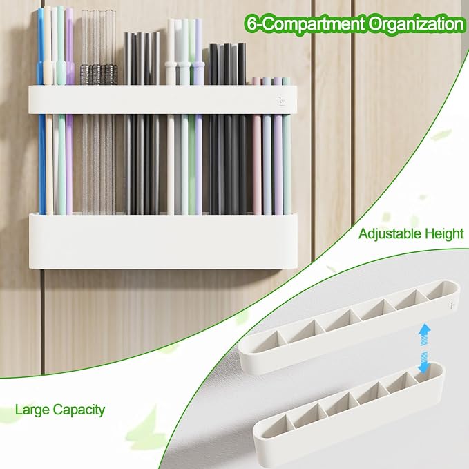 Straw Holder for Cabinet Door, Silicone Straw Organizer for Cabinet Door, Kitchen Cabinet Organizer Reusable Straws Dispenser for Home Kitchen Accessories (White) - Image 3