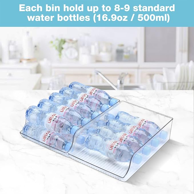 Puricon 2 Pack 16.9 oz Water Bottle Dispenser Organizer for Refrigerator Plastic Container Storage Bin for Fridge Freezer Pantry Kitchen | Plastic Container Storage Bin for Refrigerator Fridge Freezer Pantry Cabinet Kitchen - Image 2