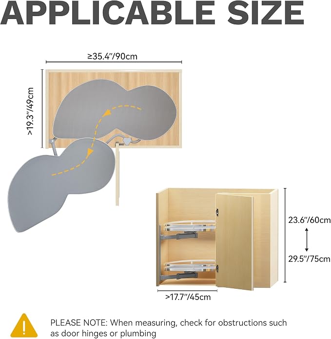 DWVO Corner Cabinet Organizer, 2-Tier Blind Corner Pull Out with 270° Rotating Shelf, Left Swing Tray, Heavy-Duty Iron, Easy-Install Template, 32.7"x17.3"x21.3", Gray - Image 3