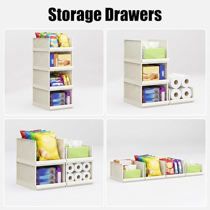 Bathroom Shelf, 4pcs Storage Drawers Organiser, 32" Stackable Cabinet | Large Organizer Boxes for Bedroom, Bathroom, Living Room, Kitchen, Office, Entrance, 12.8" wide - Image 8
