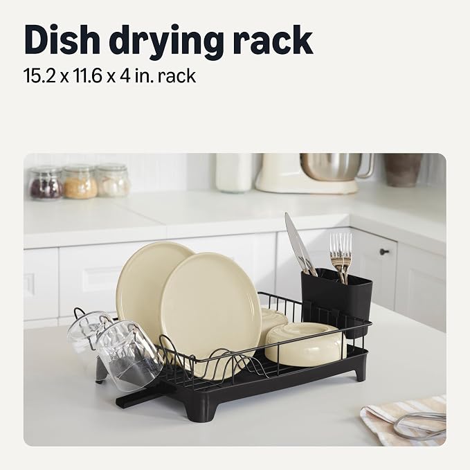 Amazon Basics Stainless Steel Dish Drying Rack, 15.2 x 11.6 x 4 in., Black - Image 2