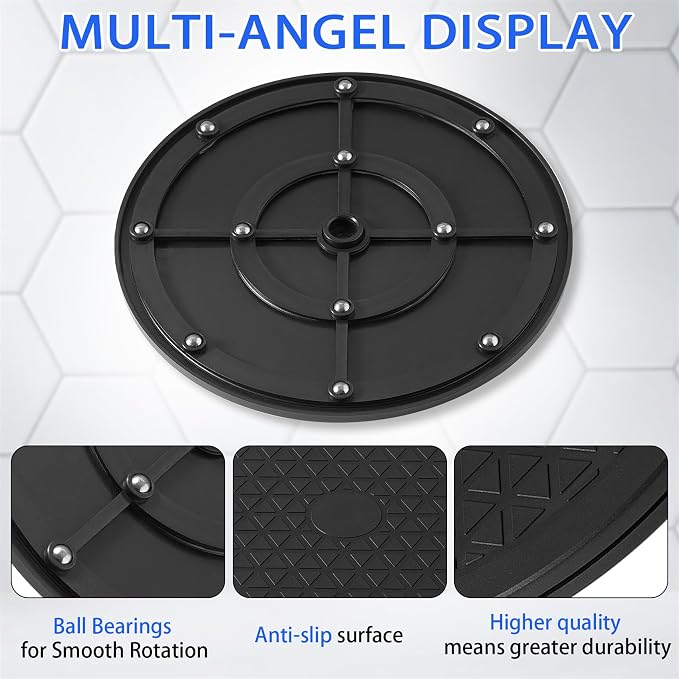 12 Inch Lazy Susan Turntable Organizer, Eichzer Premium Heavy Duty Black Rotating Swivel Stand with Steel Ball Bearings for Model/Rotating Plants/Crafts Stand/TV/Monitor/Laptop (360˚ Rotation) - Image 3