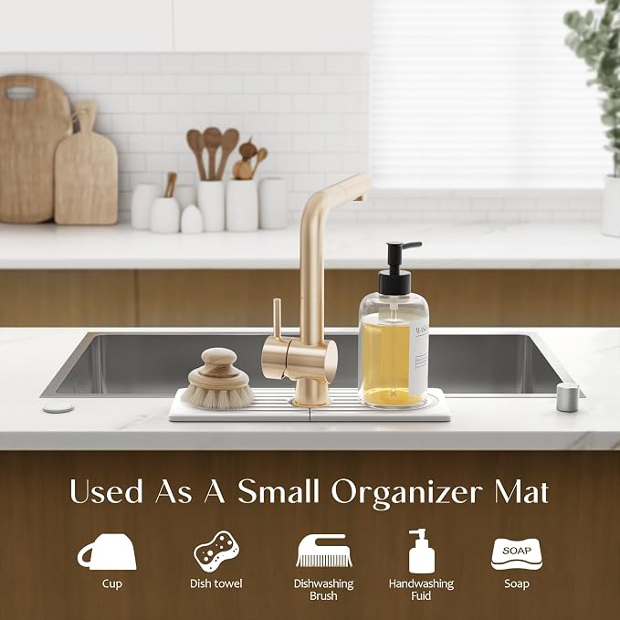 Faucet Mat for Kitchen Sink - Wider Diatomite Fast Drying Stone Sink Tray, Super Absorbent, Prevents Moisture Buildup - Faucet Splash Guard for Bathroom Counter (Light Grey, 15x5.3inch) - Image 5