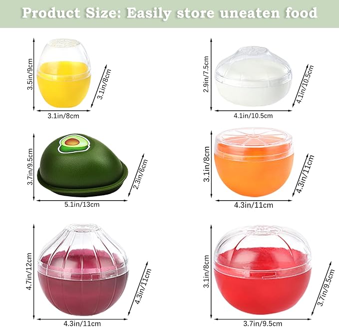 6 PCS Fruit and Vegetable Storage Containers, Reusable Storage Keeper, Lemon Orange Avocado Onion Garlic Tomato Shaped Saver Holder for Fridge, Refrigerator Crisper for Fruit and Vegetable - Image 2