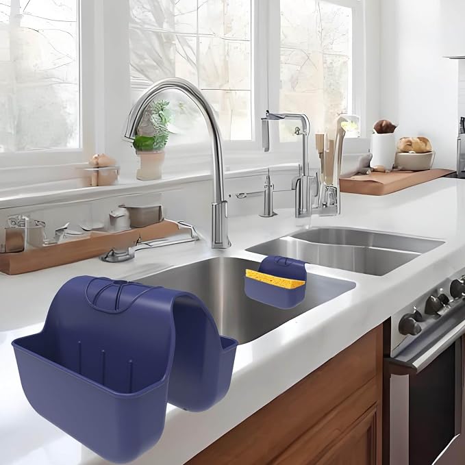Sponge Holder for Kitchen Sink, Silicone Sink Saddle Caddy Organizer Rack, Sponges Holder Over Faucet, Hanging Kitchen Organizer Accessories Rack Basket Navy Blue by Unknown