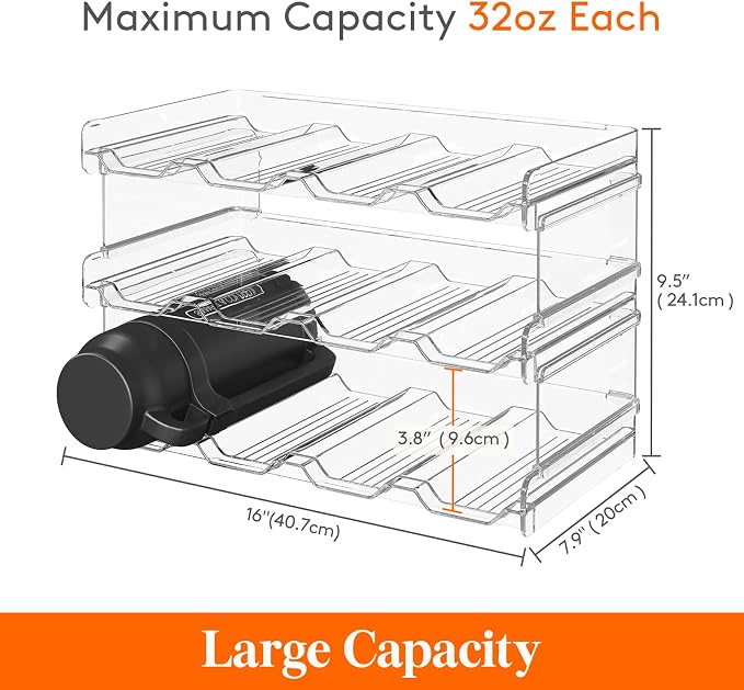 Lifewit Stackable Water Bottle Organizer for Cabinet, Plastic Bottle Holder Fits Bottles/Tumblers up to 3.8" Diameter for Pantry/Countertop, 3 Tier Holds 12 Bottles 41 x 20 x 24 cm/16" x 8" x 9.5" - Image 5
