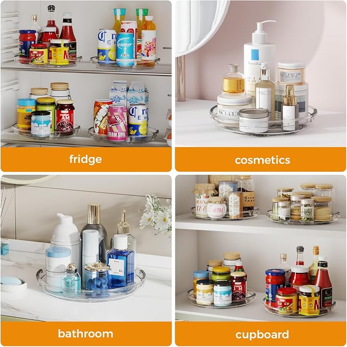 4 Pack Lazy Susan Organizer, 9.25 inch Lazy Susan Turntable for Cabinet Table Top Refrigerator, Rotating Organizers for Pantry Fridge, Clear - Image 7