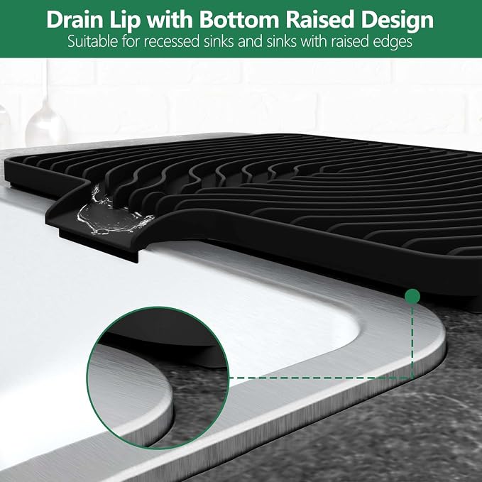 GUUKIN Dish Drying Mat, 17.7" x 11.8 " Drying Matt Kitchen Counter,Non-Slip Drying Pad, Easy Clean Pad for Countertop Protection, Multi-Functional Use (Black) - Image 2