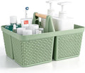 UUJOLY Portable Plastic Shower Caddy Basket with Wooden Handle, Green | Divided Storage Organizer Tote for Bathroom, Dorm, College, Kitchen & RV – Lightweight, Easy-Carry Essentials Caddy by UUJOLY
