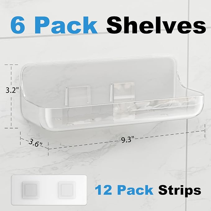 Adhesive Bathroom Shelves, 6 Pack Acryilc No Drill Stick on Shelf - Image 4